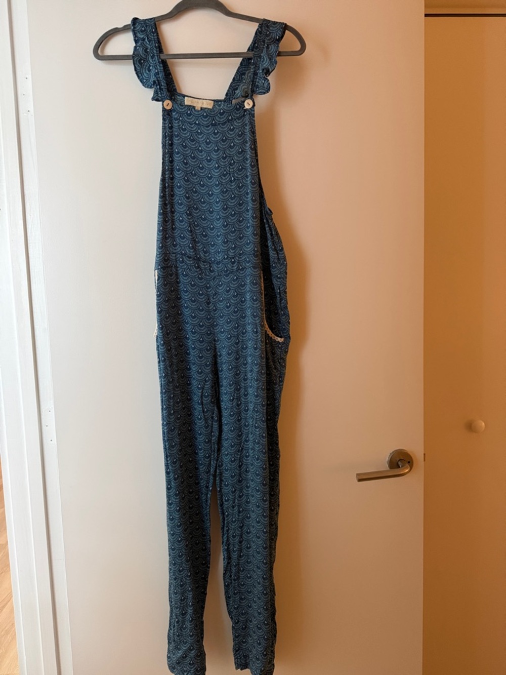 Ruffled Strap Navy Patterned Women's Jumpsuit